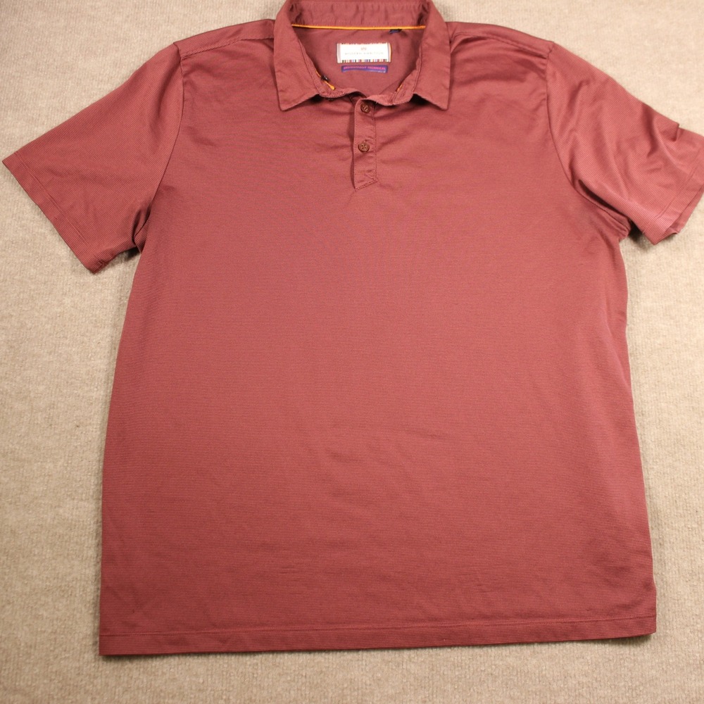 Modern Ambition Mens Technical Polo Shirt Burgundy Red Micro Stripe Large L
